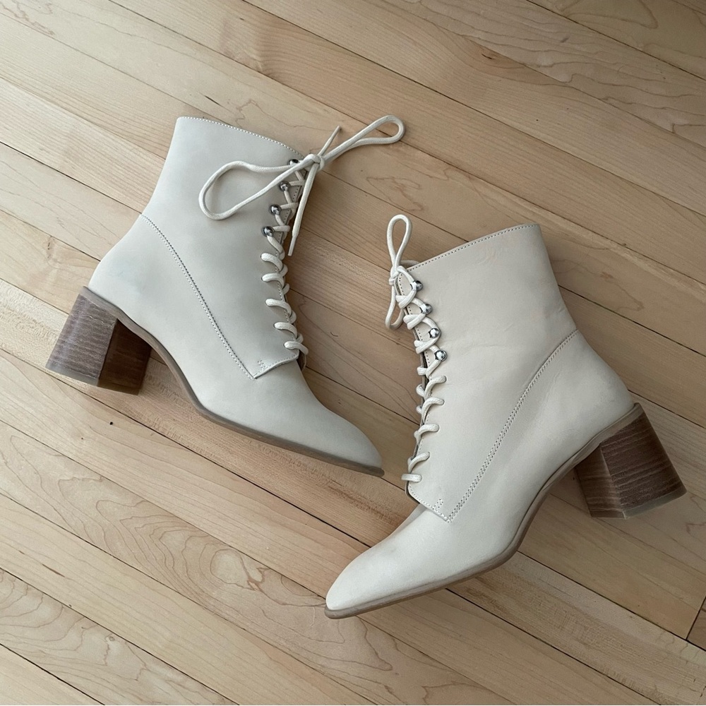 Miista Cream Lace-Up Ankle Boots